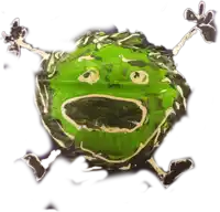 a drawing of a green ball with a face on it