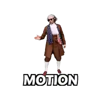 a man in a suit and tie is dancing with the word motion below him