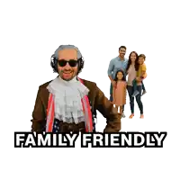 a man giving a thumbs up with a family behind him and the words family friendly
