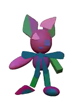 a 3d rendering of a purple and green cartoon character