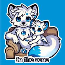 a cartoon of two foxes sitting on a couch with the words " in the zone " on the bottom