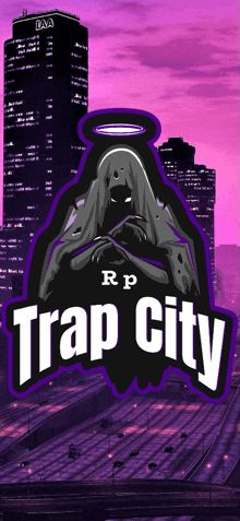 a logo for trap city shows a grim reaper