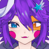 a drawing of a girl with purple hair and a blue star on her head