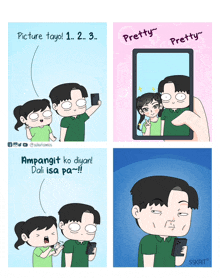 a cartoon of a man taking a picture of a girl with the caption picture tayo