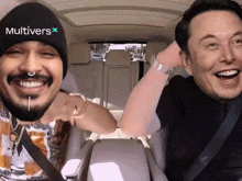 elon musk and a man with a beard are sitting in a car