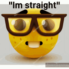 a cartoon smiley face with glasses and the words " i 'm straight "