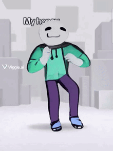 a cartoon character is dancing with the words my honey written above him