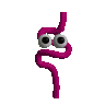 a pink tube with eyes on it is a cartoon worm .