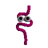 a pink tube with eyes on it is a cartoon worm .