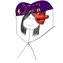 a drawing of a girl with a purple heart that says " you are a big simp "