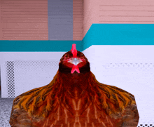 a brown chicken with a red crest on its head