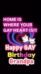 a happy gay birthday grandpa greeting card with a rainbow heart in the background