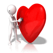 a 3d man using a stethoscope to listen to a red heart