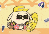 a cartoon rabbit wearing sunglasses and a yellow hat that says don gruff