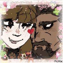 a drawing of a man and a woman with the words " i love you " on top