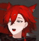 a close up of a girl with red hair and cat ears .