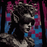 a statue of a woman with mushrooms on her head and sunglasses