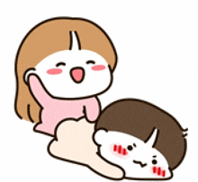 a cartoon of a girl and a boy laying on top of each other .