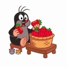 Eating Strawberries Cute Mole GIF - Eating Strawberries Cute Mole Pigging Out GIFs