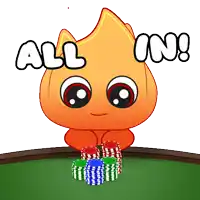 a cartoon character holding a pile of poker chips with the words all on above it