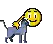 a pixel art illustration of a smiley face holding a donkey .