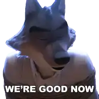 a picture of a wolf with the words we 're good now