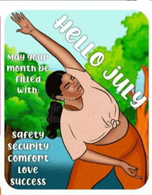 a cartoon of a woman doing yoga with the words " may your month be filled with " below her