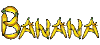the word banana is written with bananas in blue letters