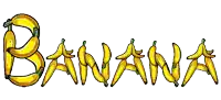 the word banana is written with bananas in blue letters
