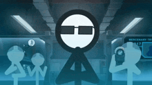a cartoon character with sunglasses stands in front of a sign that says mercenary try 217