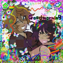 a drawing of a boy and a girl with the words good morning written on it