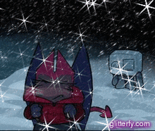 a cartoon character is standing in the snow with the website glitterfy.com in the bottom right corner