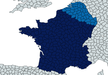 a map of france with a blue border and a gray border
