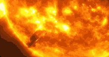 a rocket is flying in front of the sun