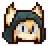 a pixel art drawing of a cat wearing headphones and a hat .
