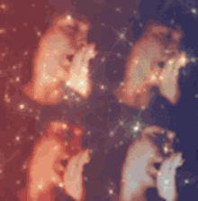 a blurred image of a person 's face in a galaxy surrounded by stars .