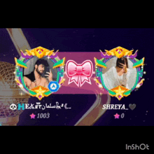 a man and a woman are standing next to each other with the number 1003 on the bottom