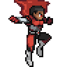 a pixel art drawing of a man in a red hooded cape .