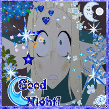a picture of a girl with the words good night