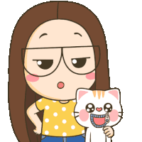 a cartoon illustration of a woman holding a cat with the words " you " written on it