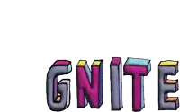 the word gnite is written in colorful letters