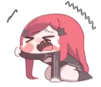 a drawing of a girl with pink hair crying with a swirl around her head