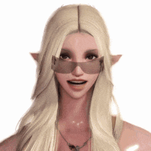 a blonde woman wearing sunglasses and a necklace