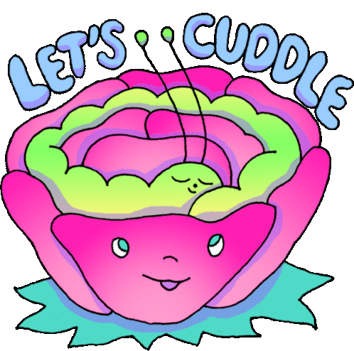 Caterpillar Inside A Flower Says "Let'S Cuddle" In English. Sticker - Wiggly Squiggly Cuties Lets Cuddle Vegetables Stickers