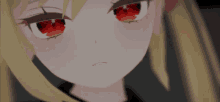 a close up of an anime girl with red eyes