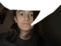 a girl with a speech bubble on her head