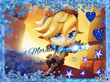 a picture of a cartoon character with the words good morning pockie on it