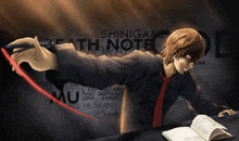 a drawing of shinigami from death note holding a red pen