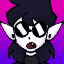 a cartoon character with a surprised look on his face wearing sunglasses and a black shirt .