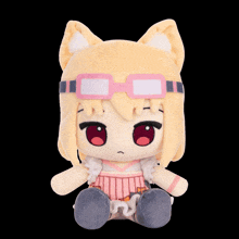 a stuffed animal with a cat ear and glasses on